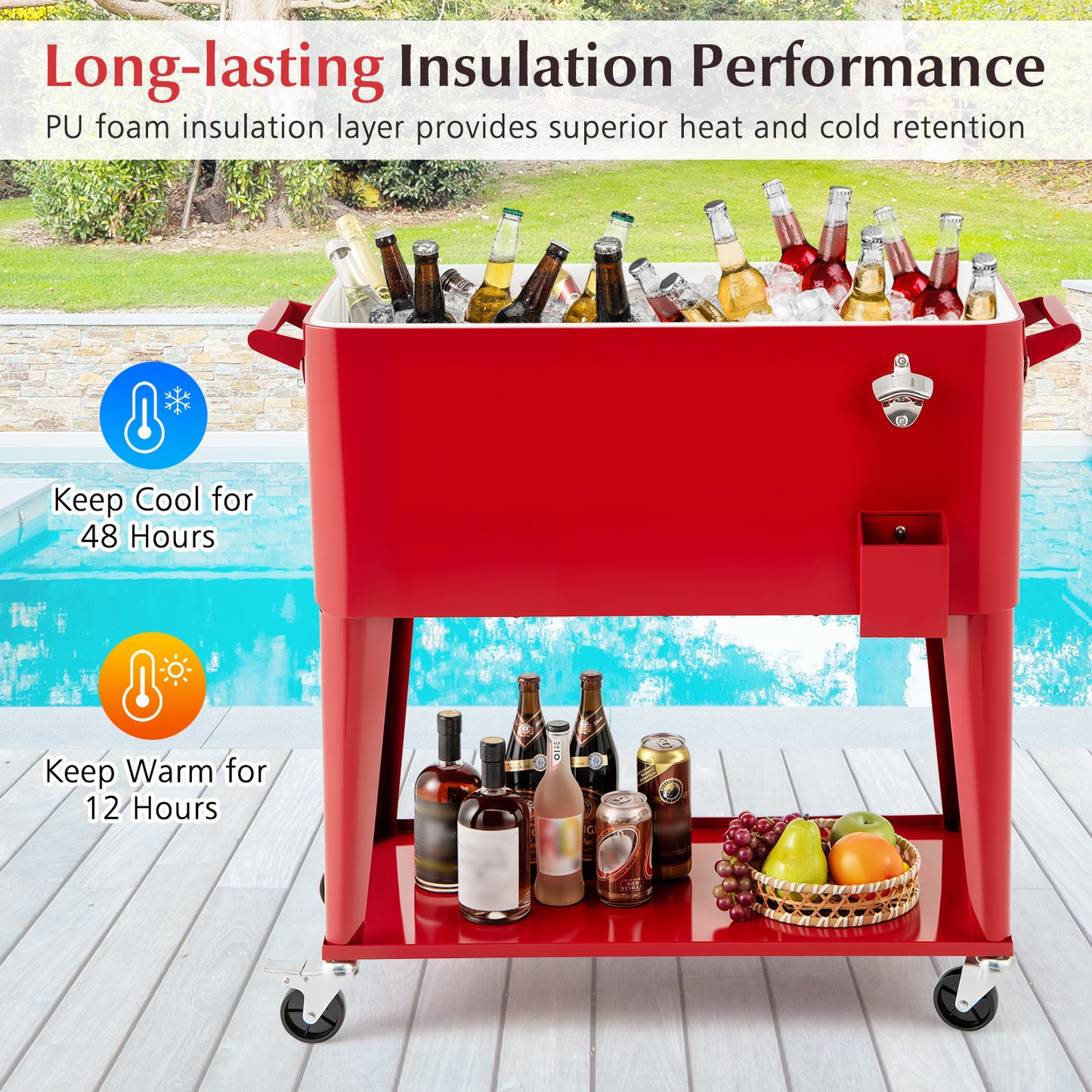 Portable Patio Cooler with Bottom Storage Shelf and Bottle Opener, Red Coolers at Gallery Canada