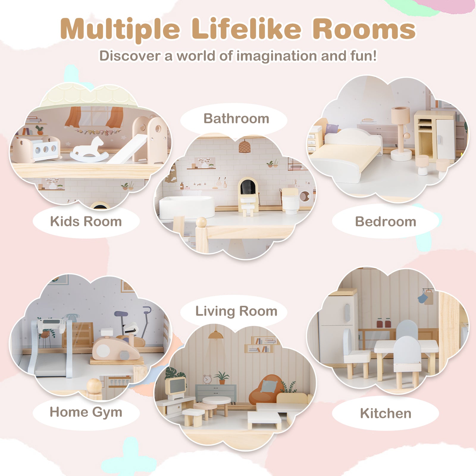 Wooden Dollhouse With 33 PCS Furniture, Green Play Tents & Playhouse at Gallery Canada
