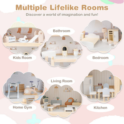 Wooden Dollhouse With 33 PCS Furniture, Green Play Tents & Playhouse at Gallery Canada