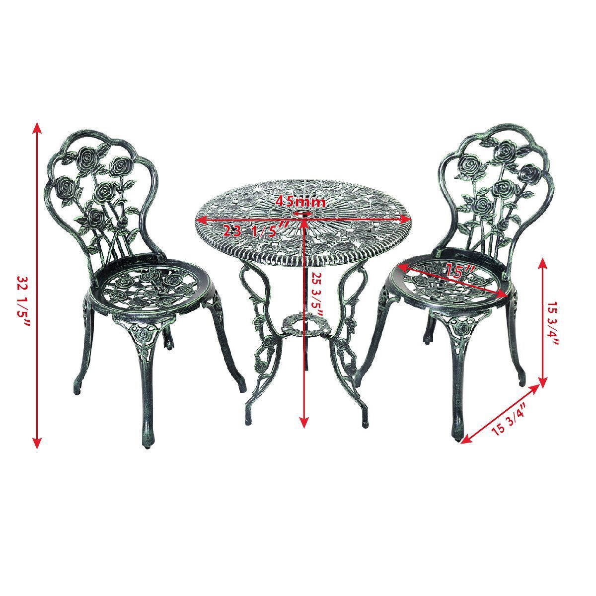 Outdoor Cast Aluminum Patio Furniture Set with Rose Design, Green Patio Conversation Sets at Gallery Canada