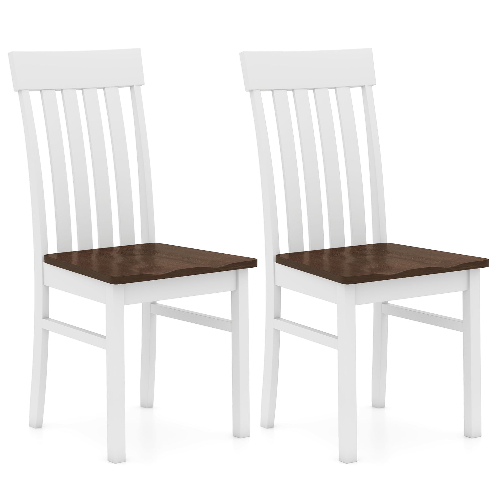 Set of 2 Kitchen Armless Dining Chairs with Slatted High Backrests, White Dining Chairs White at Gallery Canada