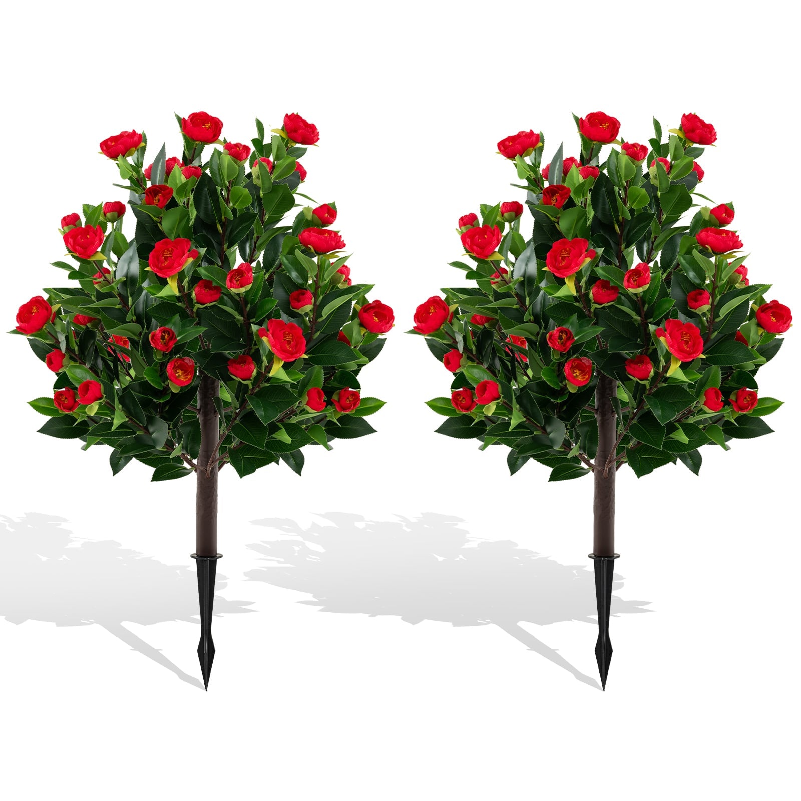 31 Inches Artificial Camellia Tree Set, 2 Pack, Green Faux Plants Green at Gallery Canada