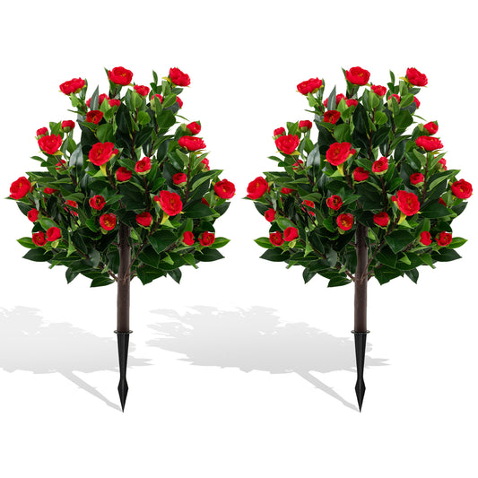 31 Inches Artificial Camellia Tree Set 2 Pack Fake Flower Trees, Green Faux Plants Green at Gallery Canada