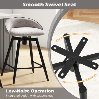 Upholstered Bar Stools Set of 2 with Footrest and Backrest, Gray Bar Stools at Gallery Canada