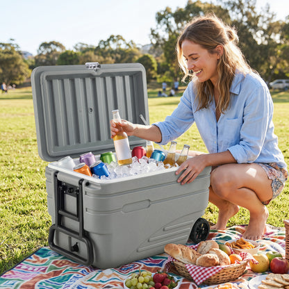 103 Qt Outdoor Portable Wheeled Ice Cooler, Gray