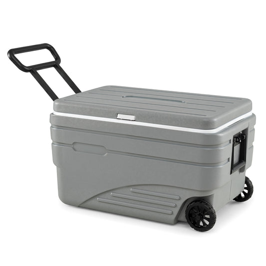 103 Qt Outdoor Portable Wheeled Ice Cooler, Gray
