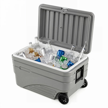 103 Qt Outdoor Portable Wheeled Ice Cooler, Gray
