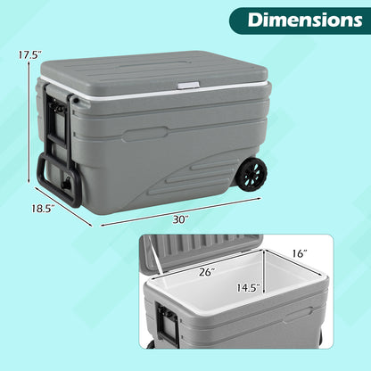 103 Qt Outdoor Portable Wheeled Ice Cooler, Gray