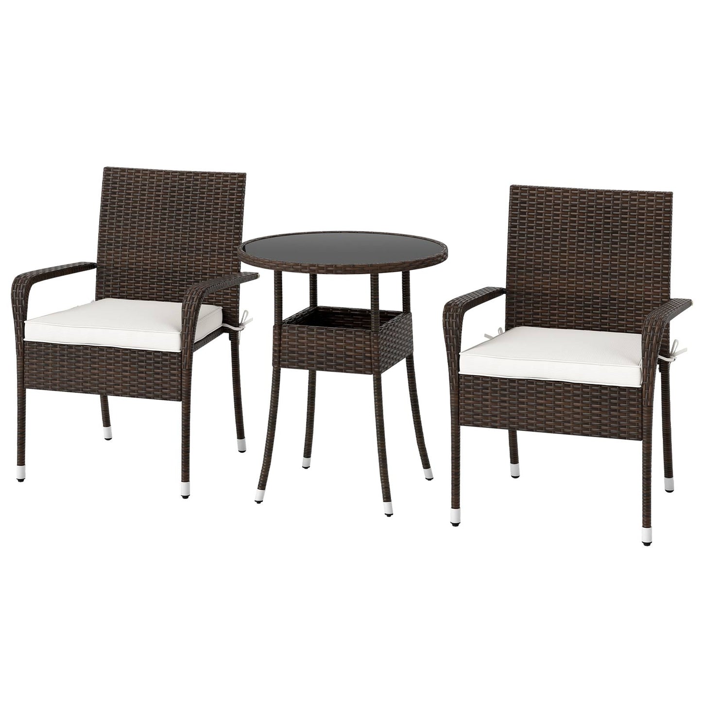 3-Piece Patio Furniture Set PE Rattan Wicker Chairs with Tempered Glass Top Table, White Patio Conversation Sets White at Gallery Canada