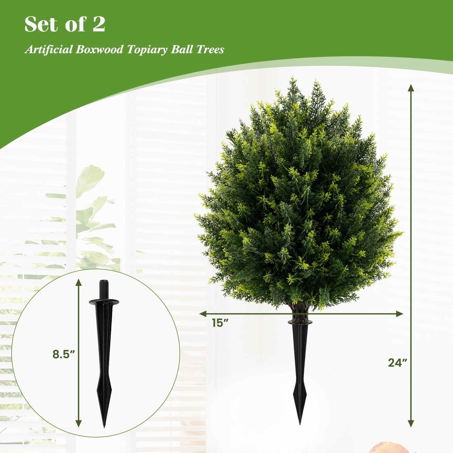 24 Inches Artificial Cypress Topiary Ball Tree Set with Ground Spike, Green Faux Plants at Gallery Canada