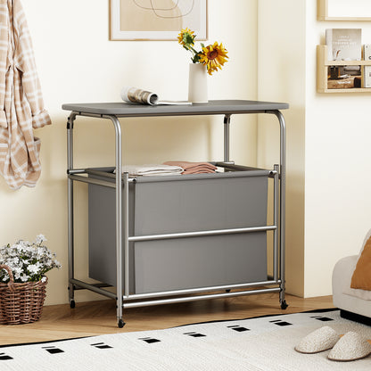 3-Section Laundry Sorter with Foldable Ironing Board and Lockable Wheels, Gray Laundry Baskets at Gallery Canada
