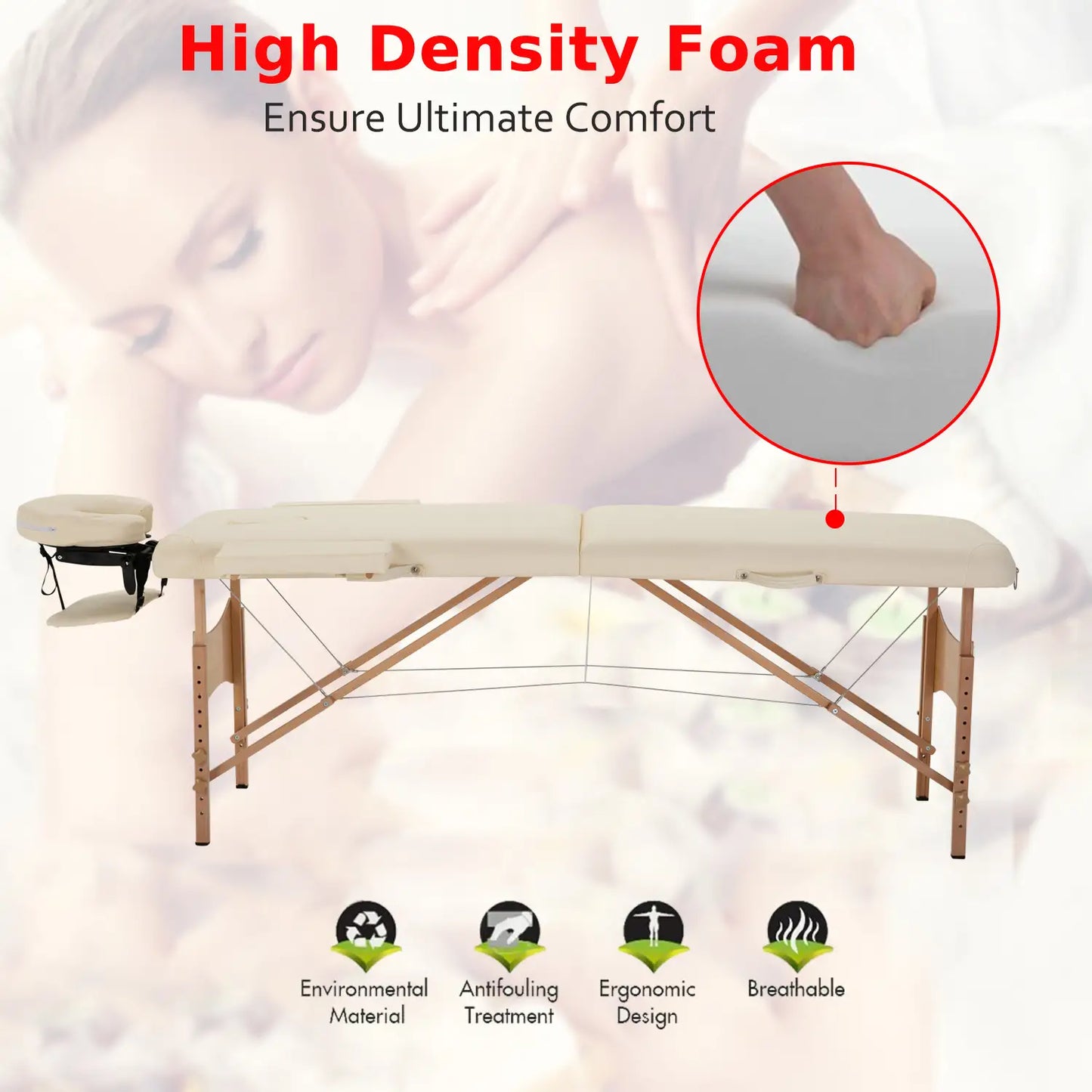 Height Adjustable Salon Spa Facial Couch, Folding Massage Table, Beige