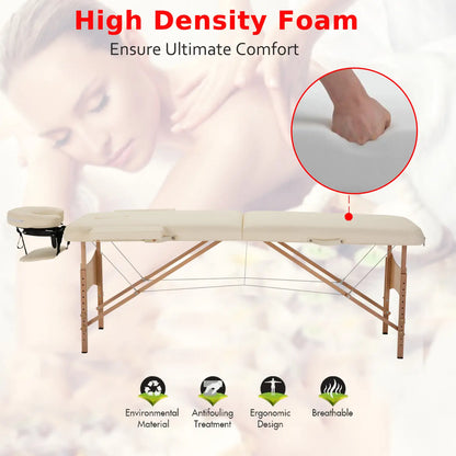 Height Adjustable Salon Spa Facial Couch, Folding Massage Table, Beige