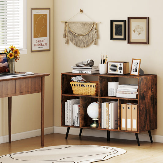 Record Player Stand with Charging Station and Open Shelves, Rustic Brown End & Side Tables Rustic Brown at Gallery Canada