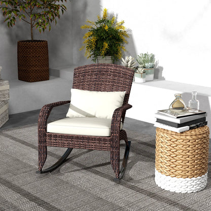 Outdoor Wicker Rocking Chair, High Back, Seat Cushion, Cream/Brown Outdoor Rocking Chairs at Gallery Canada