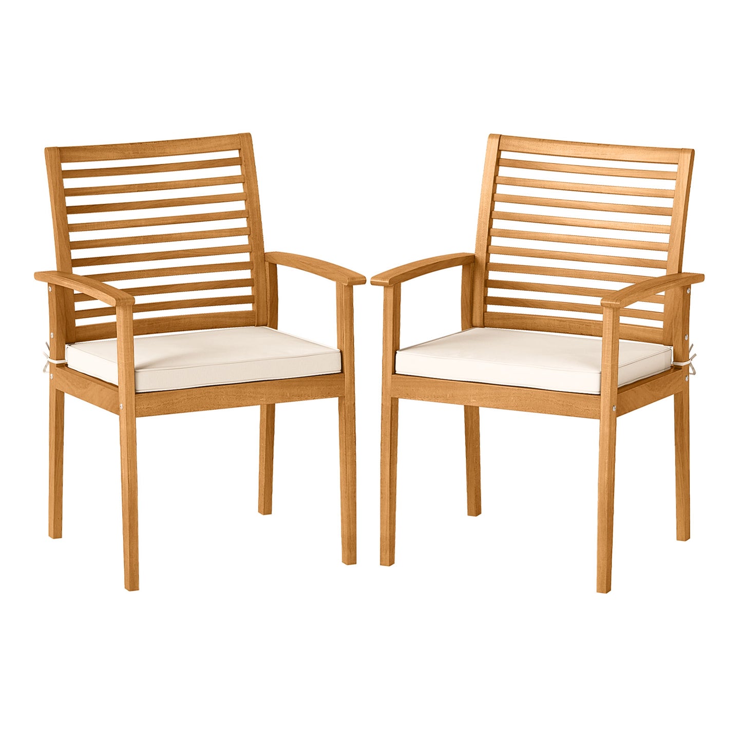 Outdoor Patio Dining Chairs Set of 2 with Removable Padded Cushion and Slatted Backrest, Beige Patio Dining Chairs at Gallery Canada