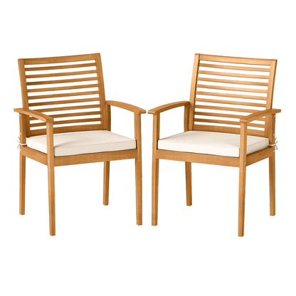 Outdoor Patio Dining Chairs Set of 2 with Removable Padded Cushion and Slatted Backrest, Beige Patio Dining Chairs at Gallery Canada