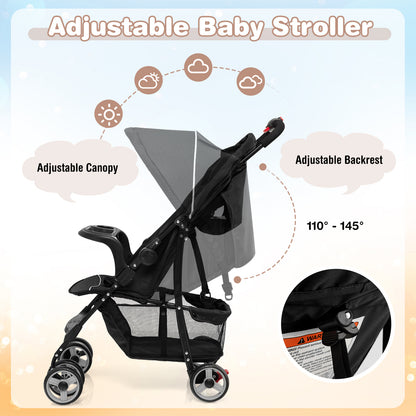 Toddler Travel Stroller for Airplane with Canopy and Adjustable Backrest, Black Baby Strollers at Gallery Canada