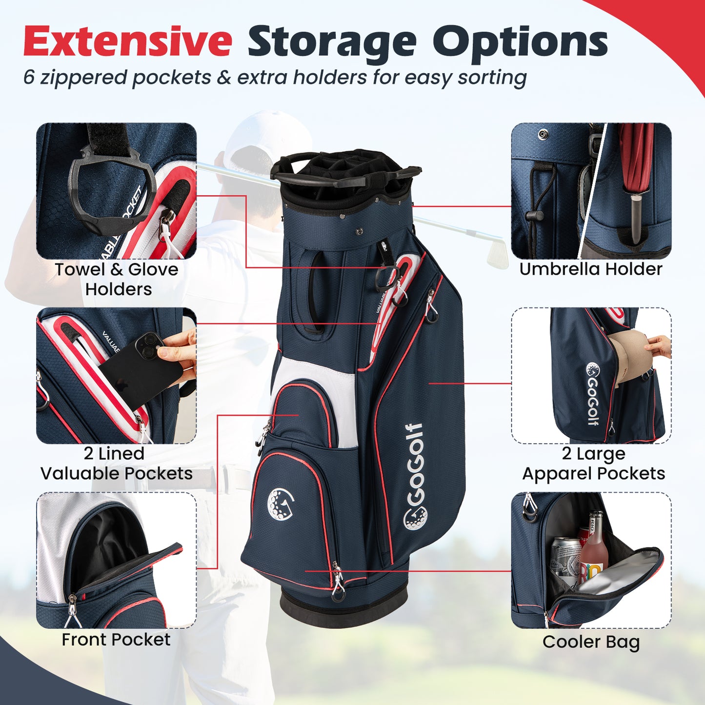 Golf Cart Bag Lightweight Portable Golf Club Organizer Bag, Navy Golf at Gallery Canada