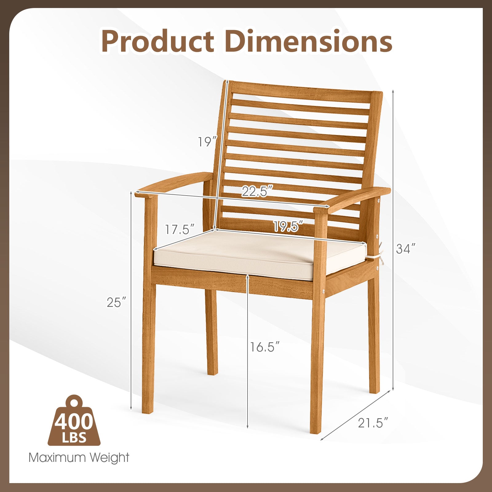 Outdoor Patio Dining Chairs Set of 2 with Removable Padded Cushion and Slatted Backrest, Beige Patio Dining Chairs at Gallery Canada