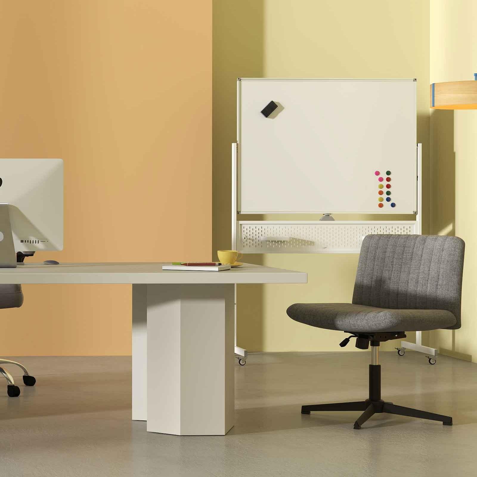 Office Furniture Set: 48 Inches x 36 Inches Mobile Whiteboard+Criss Cross Legged Chair+Linen Upholstered Executive Chair Home Office Options at Gallery Canada