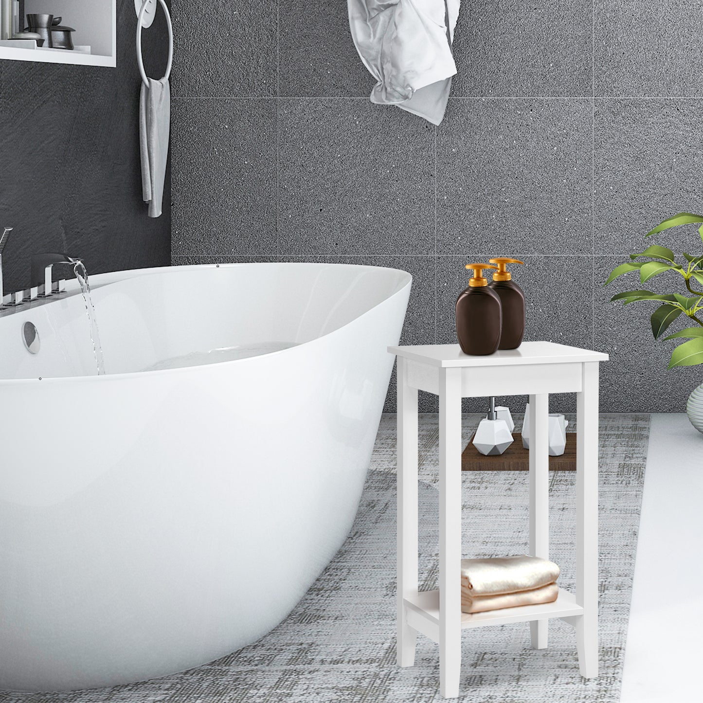 Set of 2 Versatile 2-Tier End Table with Storage Shelf, White End & Side Tables at Gallery Canada