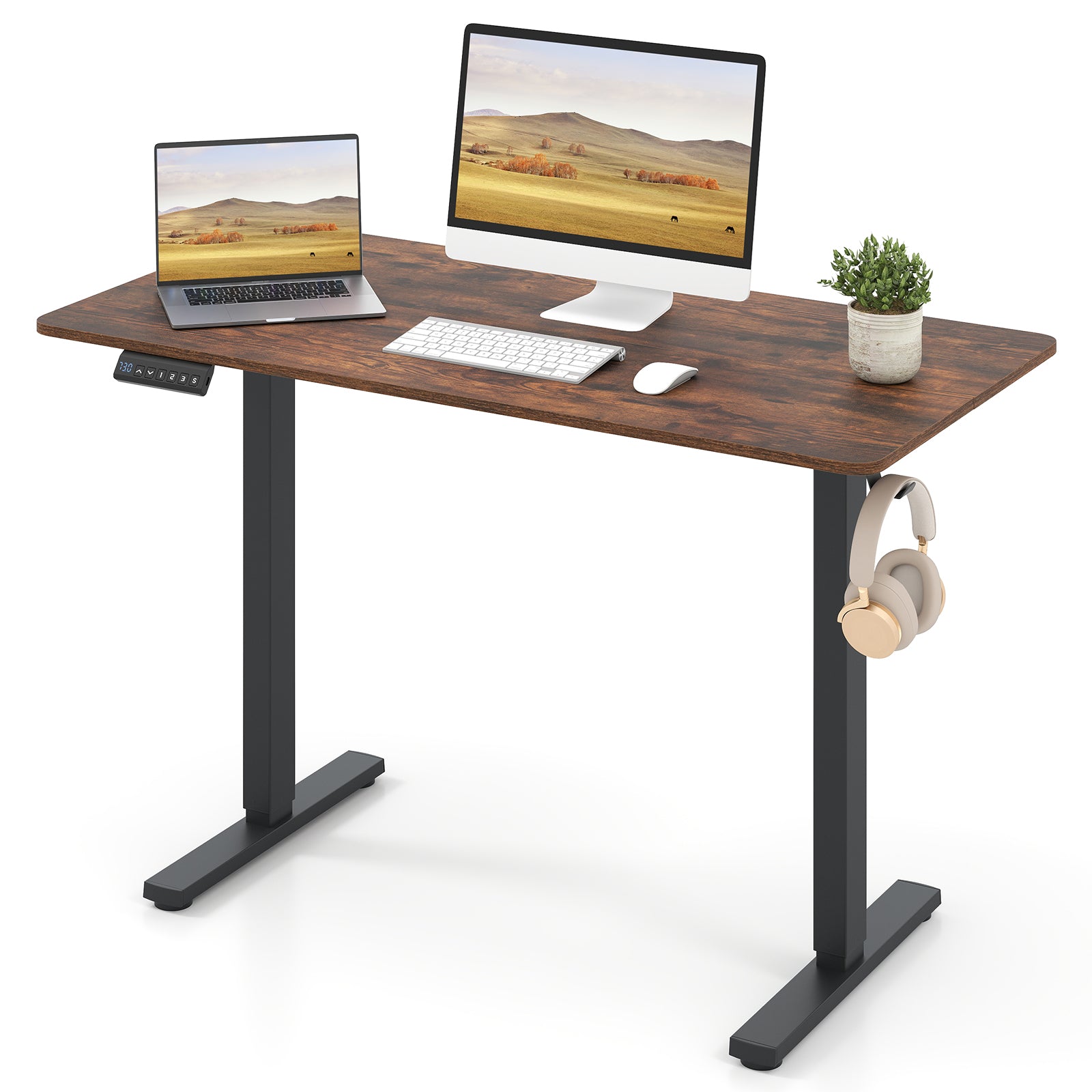 48 Inch x 24 Inch Ergonomic Electric Standing Desk with 3 Memory Settings for Home Office, Rustic Brown Standing Desks at Gallery Canada