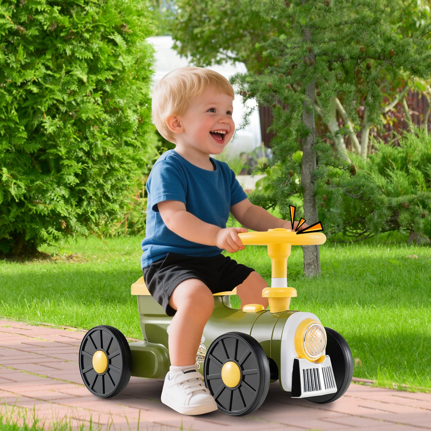 Ride on Toy with Steering Wheel and Train Whistle Sound Button, Green Push & Pedal Ride On Toys at Gallery Canada