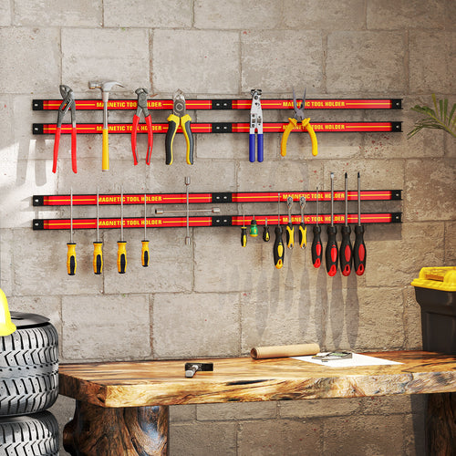 18 Inch Magnetic Tool Holder Strip with Mounting Screws, Red