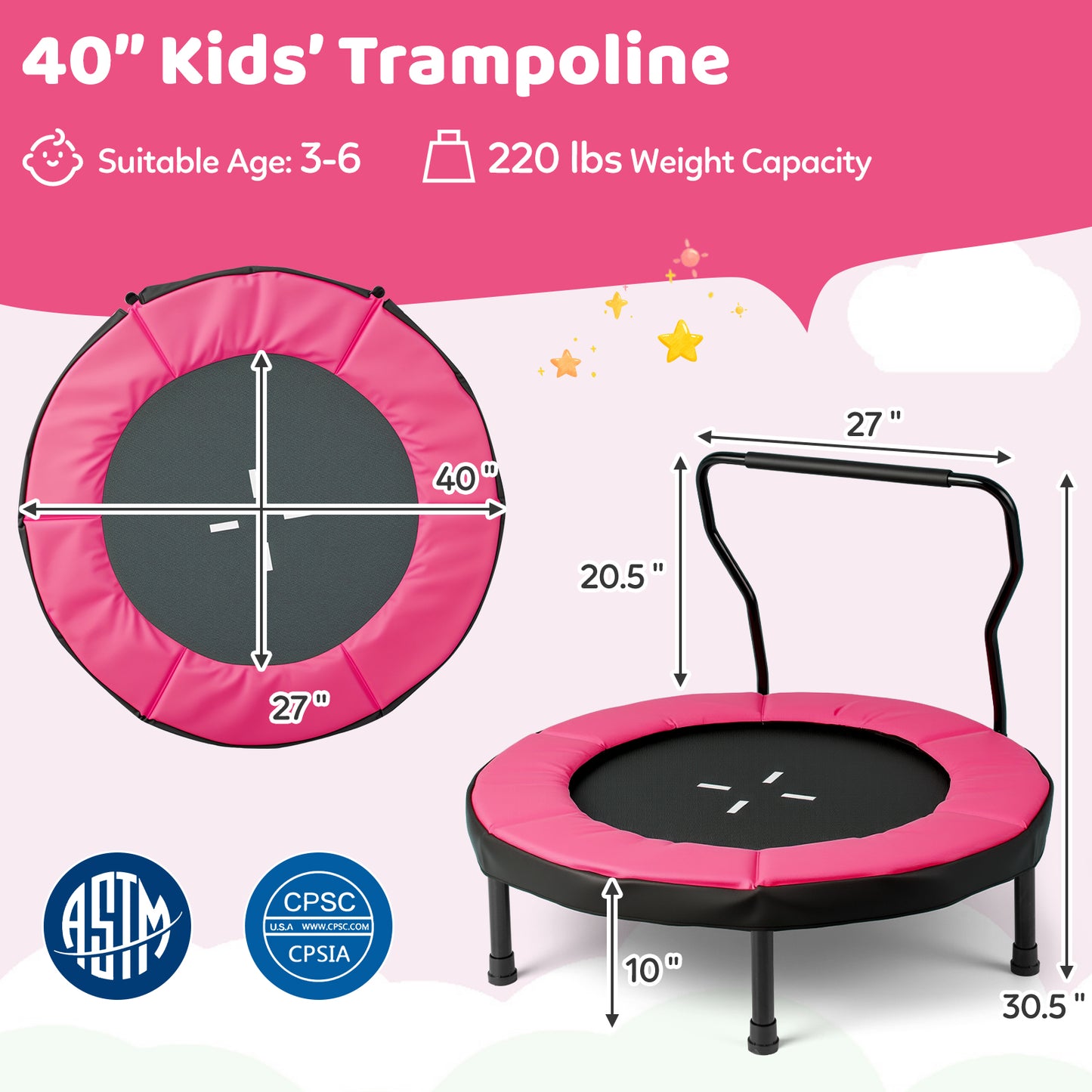 40 Inch Trampoline for Kids Indoor Outdoor Fitness Trampoline, Pink Trampolines at Gallery Canada