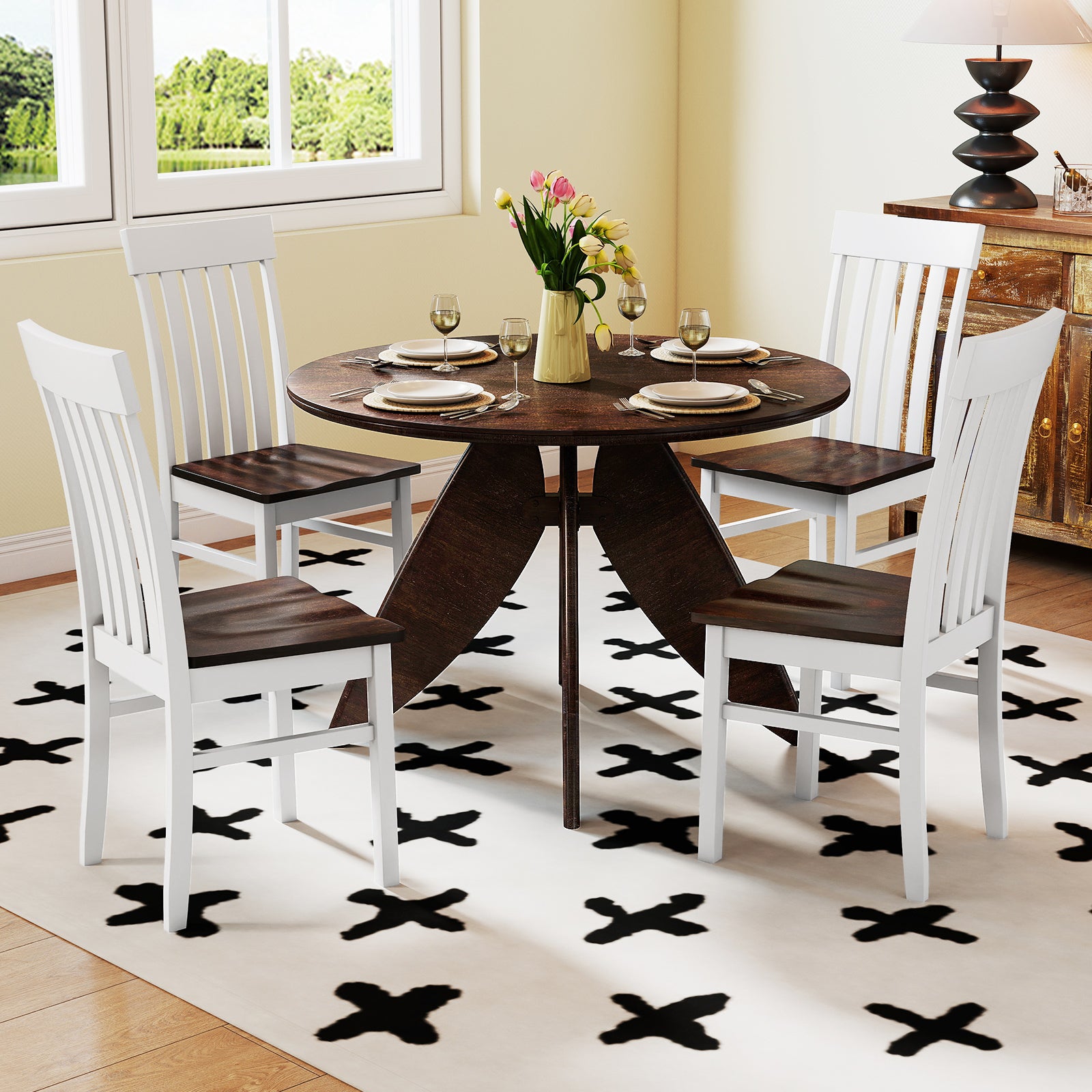 Set of 2 Kitchen Armless Dining Chairs with Slatted High Backrests, White Dining Chairs at Gallery Canada