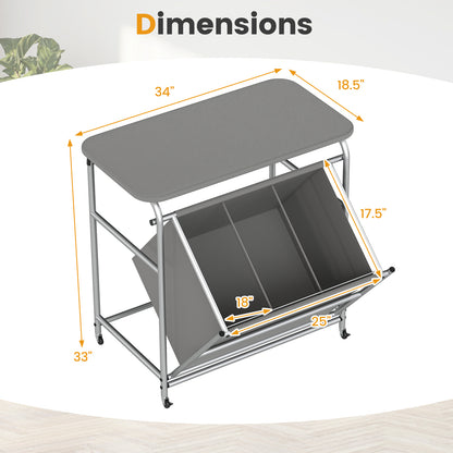 3-Section Laundry Sorter with Foldable Ironing Board and Lockable Wheels, Gray Laundry Baskets at Gallery Canada