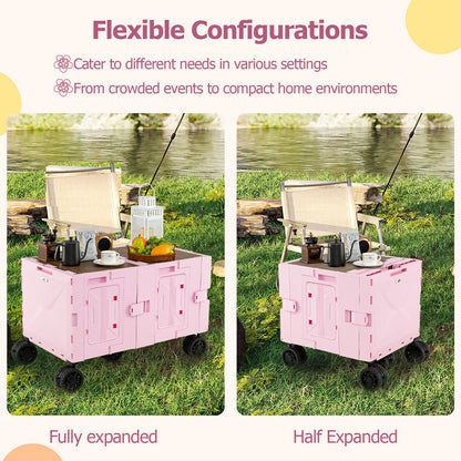 Large Foldable Utility Cart with 2-Tier Storage Crates and Telescoping Handle, Pink Camping Furniture at Gallery Canada