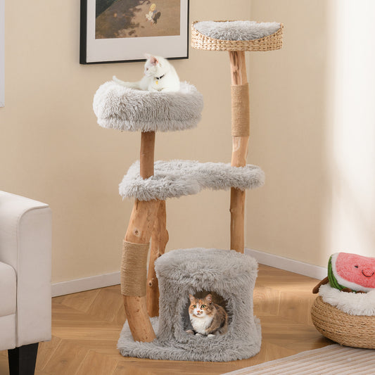 Solid Wood Cat Tower with Top Cattail Basket Cat Bed, Gray Cat Trees Condos & Scratchers Gray at Gallery Canada