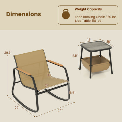 3 Piece Rocking Bistro Chairs and Side Table Set with Storage Bag, Brown Patio Conversation Sets at Gallery Canada