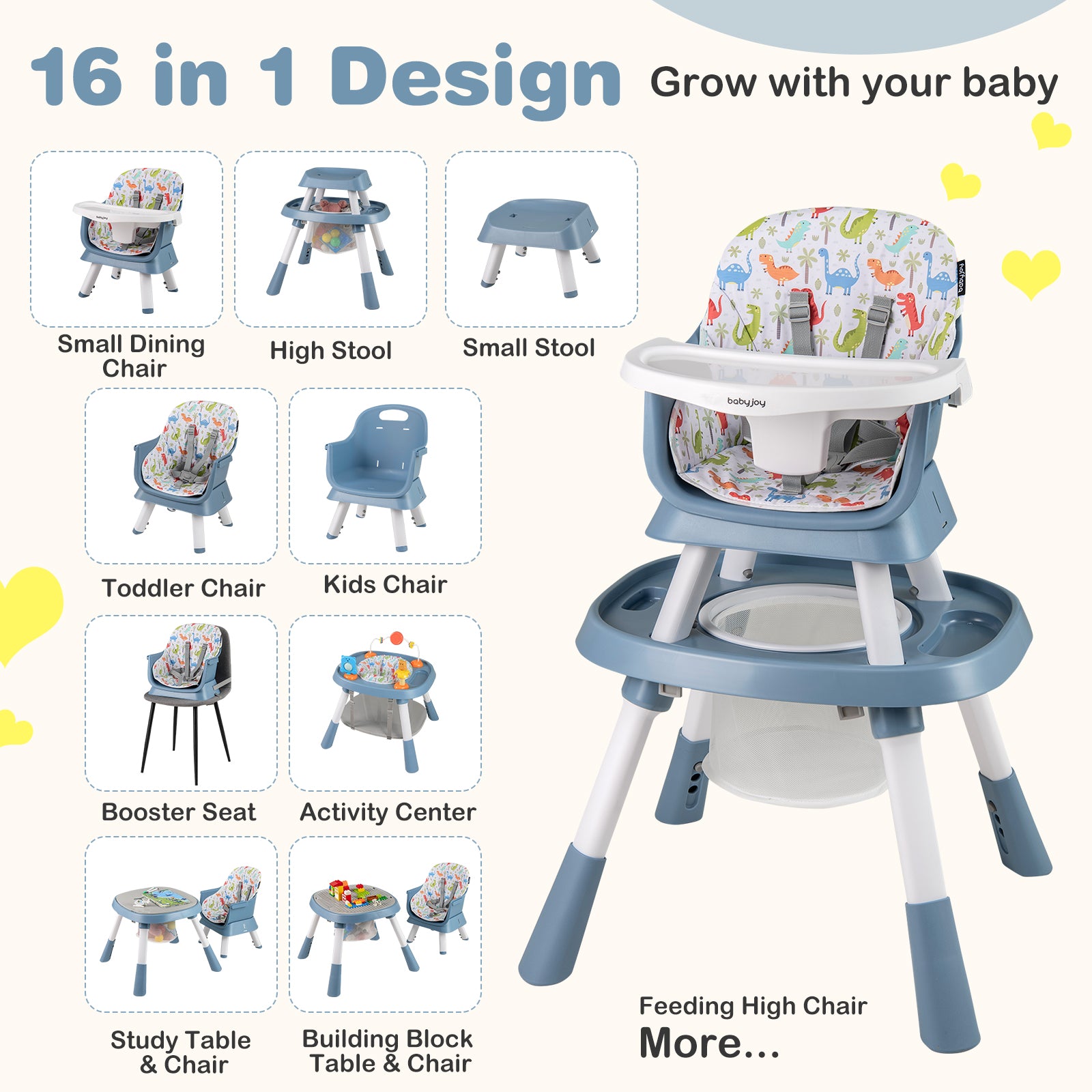 16-in-1 Baby High Chair with Activity Center and Booster Seat for Babies and Toddlers-Celadon, Green High Chairs at Gallery Canada