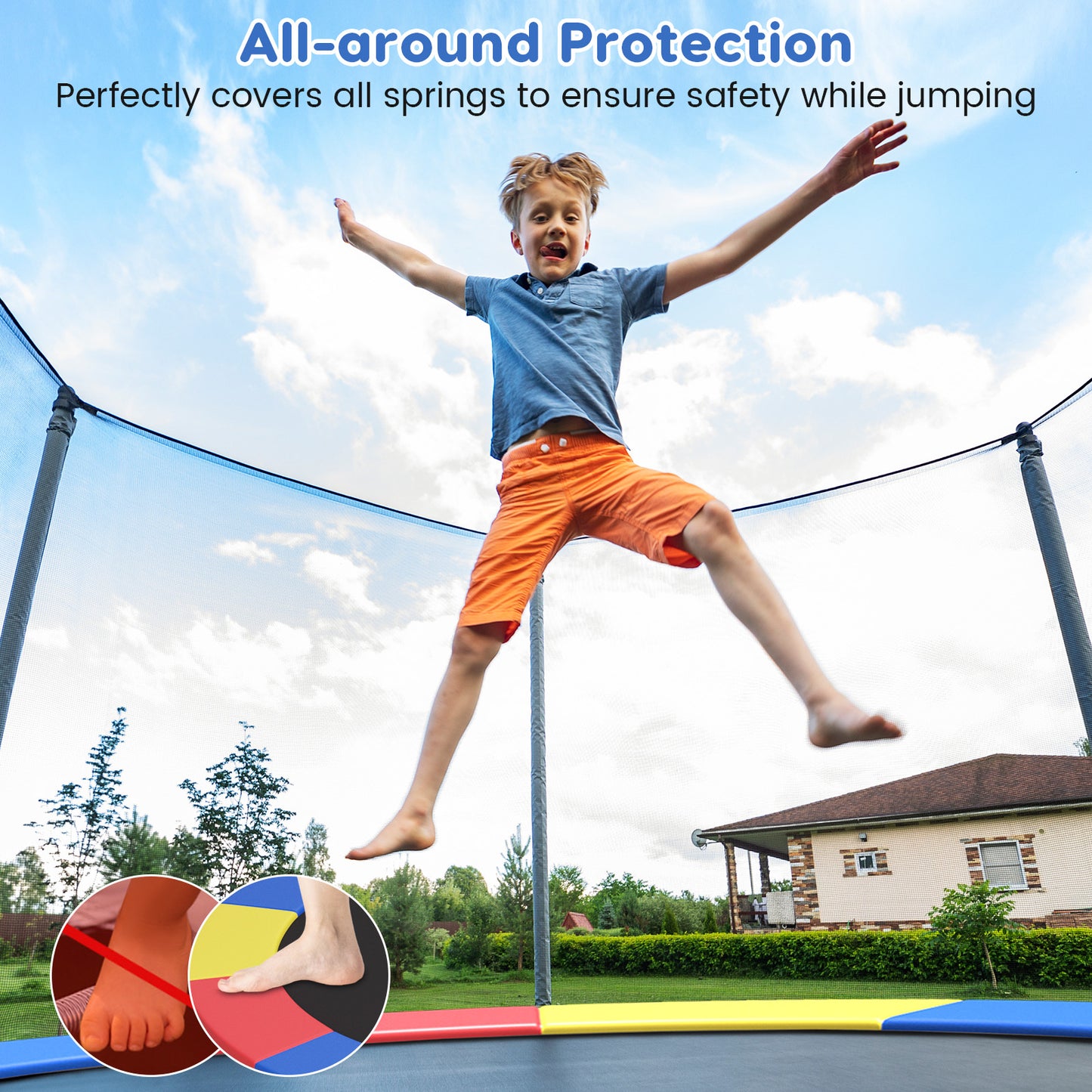 8-16 FT Trampoline Pad Replacement Safety Pad with Fixing Straps (Multicolor)-14 ft, Multicolor Outdoor Play at Gallery Canada