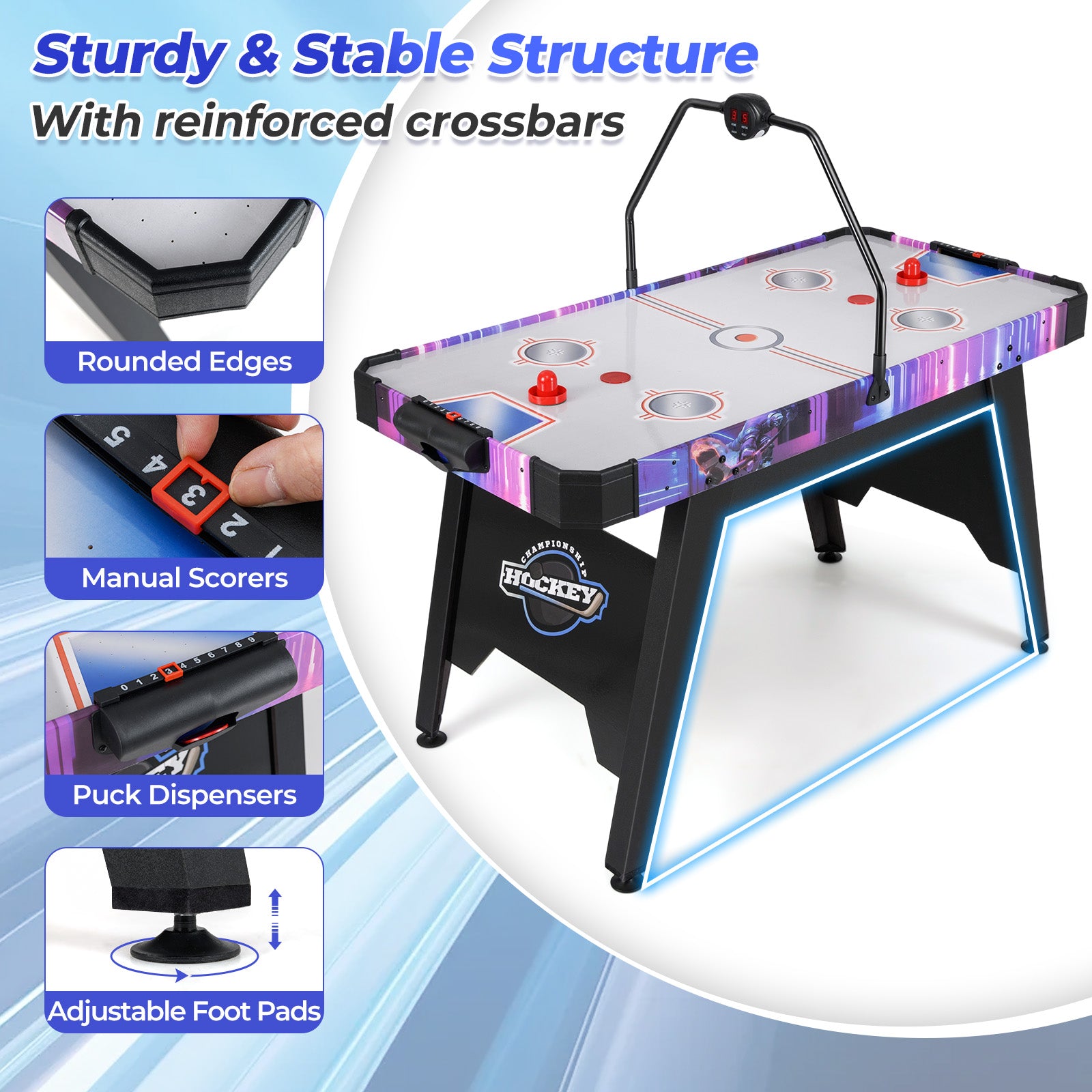 56 Inch Air Hockey Table, LED Digital Scoreboard, 12V Motor, White Game Room at Gallery Canada
