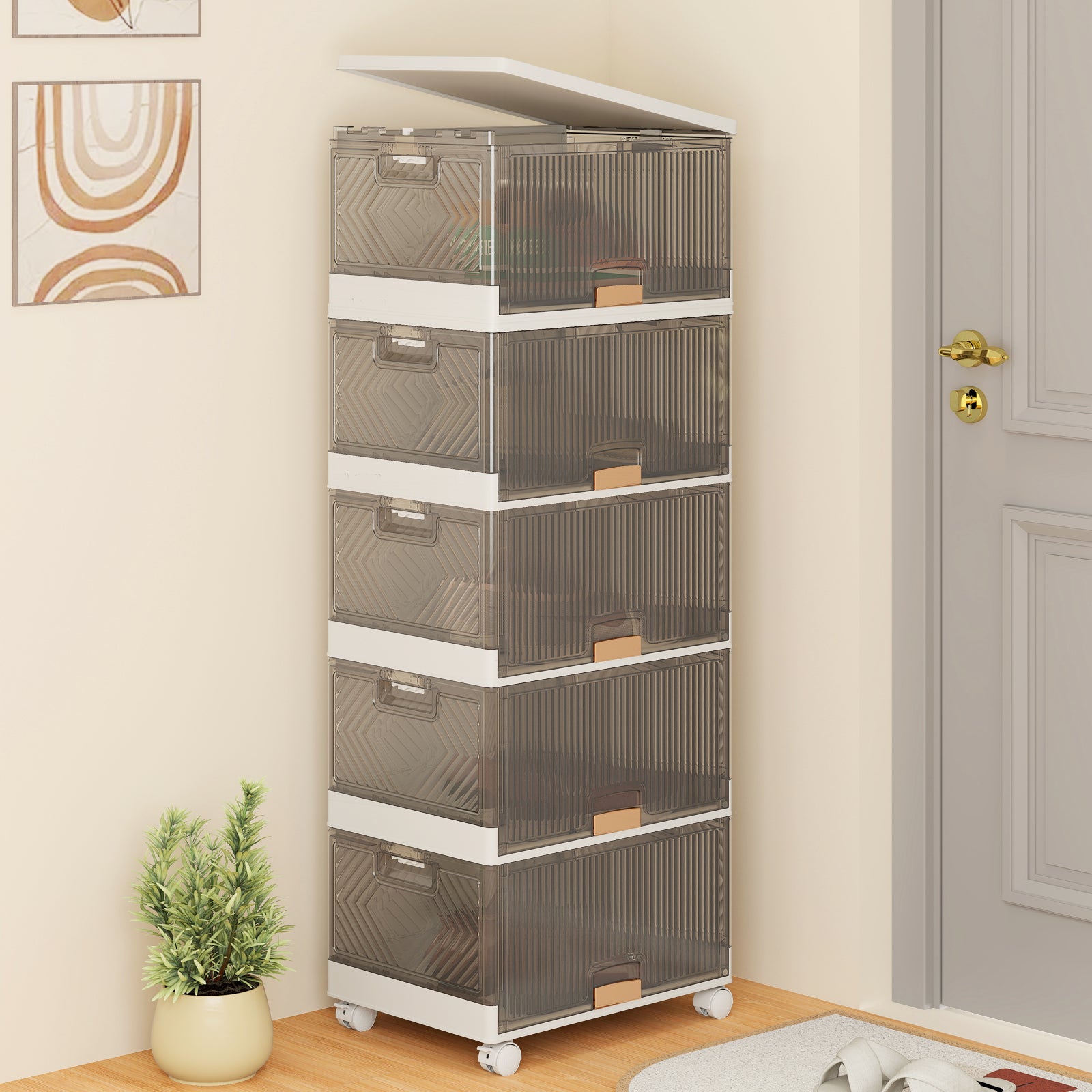 3/4/5/6-Cube Stackable Storage Bins with Detachable Wheels-5 Cube, White Shoe Racks & Storage Benches at Gallery Canada
