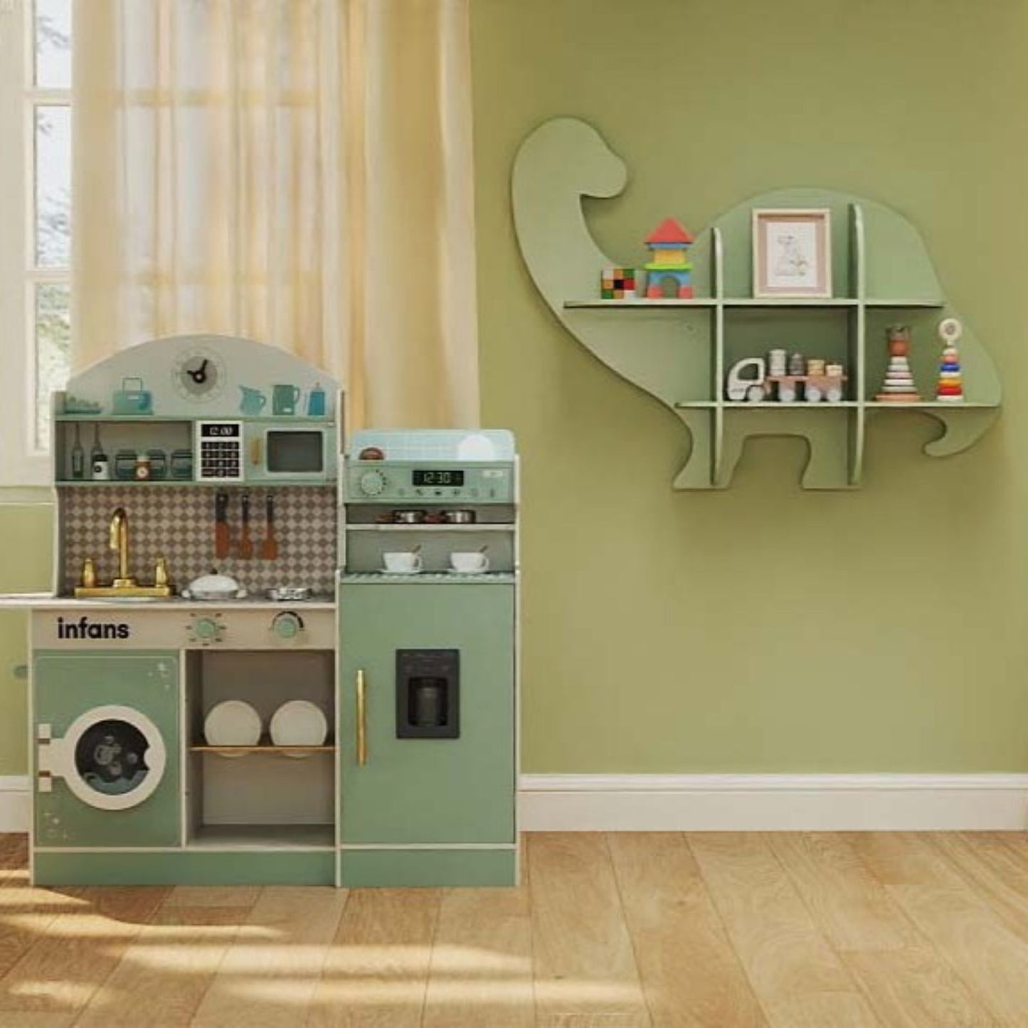 3-IN-1 Kids Furniture: Kids Table Chairs Set + Bookshelf + White Play Kitchen Sets Toddler & Kids Furniture at Gallery Canada