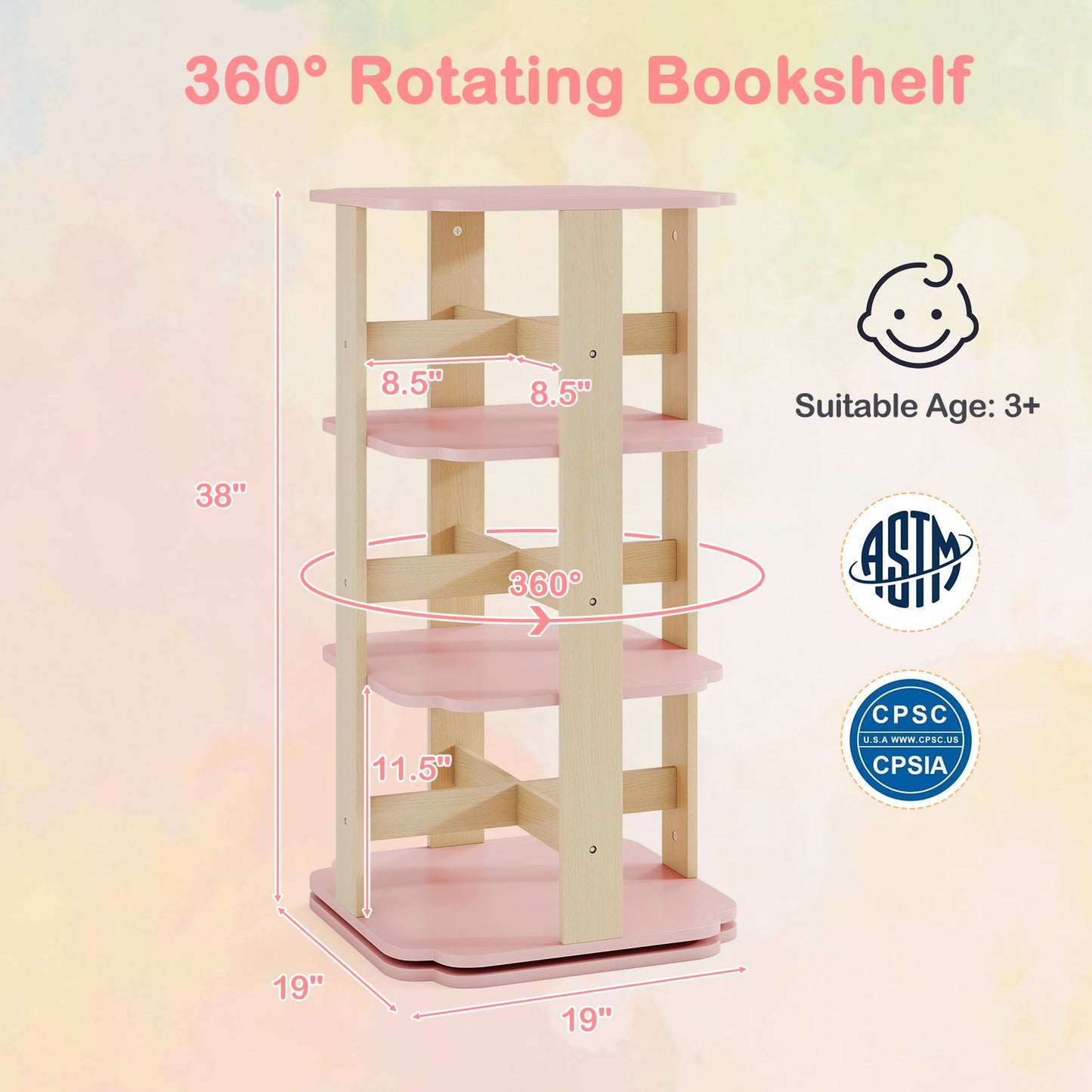 3-Tier Freestanding Corner Toddler Book Rack with 12 Sectors, Pink Kids Storage at Gallery Canada