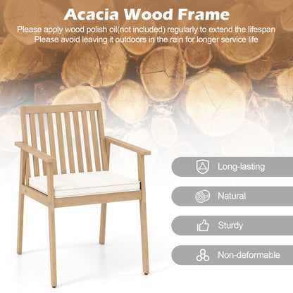 2 Pieces Patio Dining Chairs Outdoor Acacia Wood Chairs with Removable Padded Cushion, Oak Patio Dining Chairs at Gallery Canada