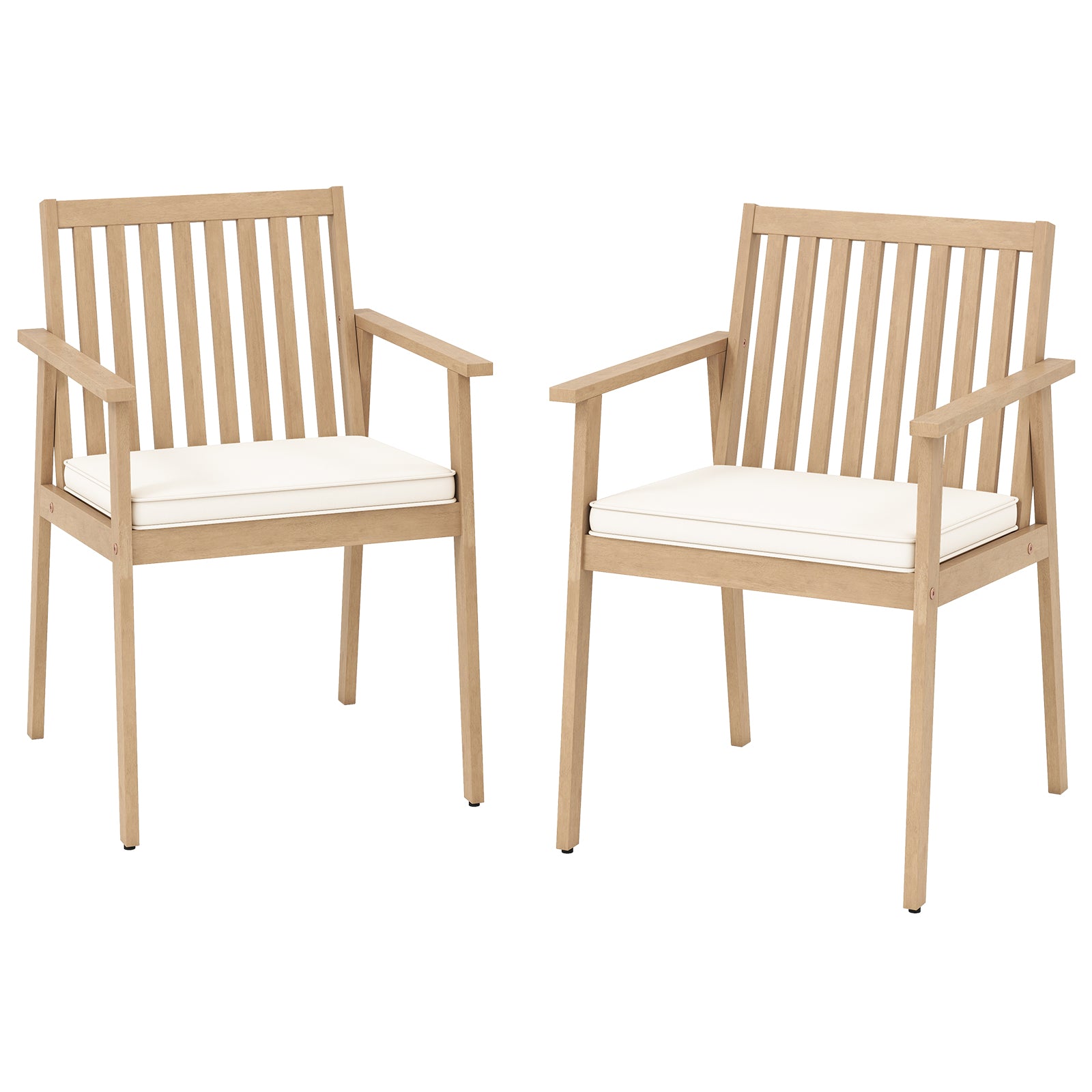 2 Pieces Patio Dining Chairs Outdoor Acacia Wood Chairs with Removable Padded Cushion, Oak Patio Dining Chairs at Gallery Canada