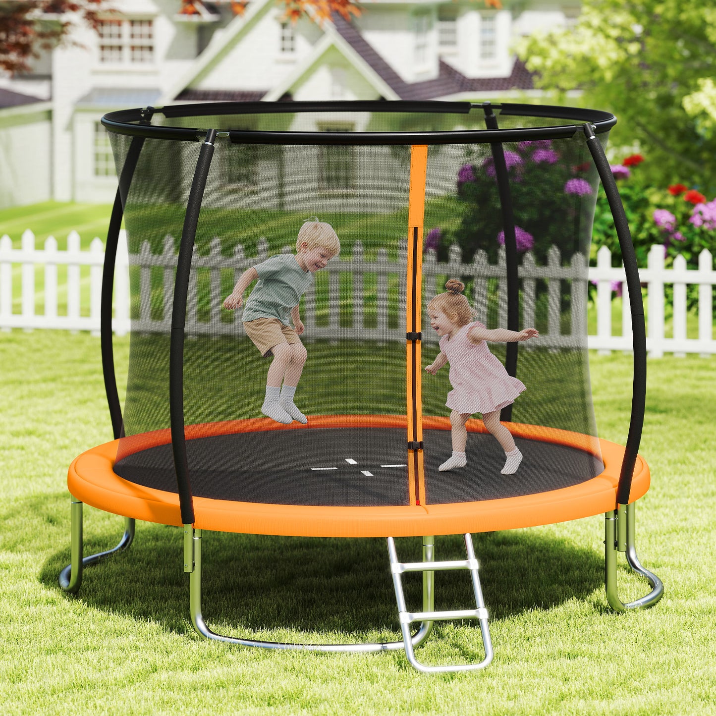 10FT Outdoor Trampoline Heavy-Duty Recreational Trampoline with Safety Enclosure Net, Orange Trampolines at Gallery Canada