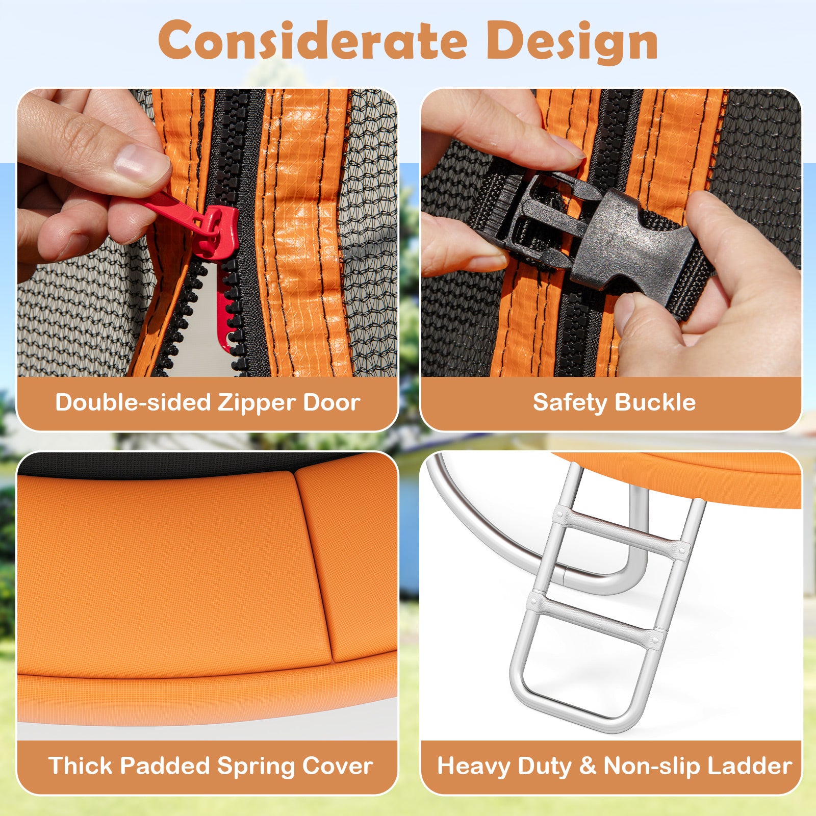 10FT Outdoor Trampoline Heavy-Duty Recreational Trampoline with Safety Enclosure Net, Orange Trampolines at Gallery Canada