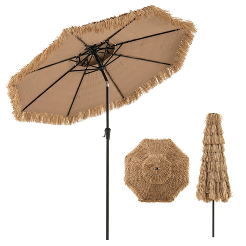 10FT 2-Tier Tiki Umbrella with 8 Ribs, Brown