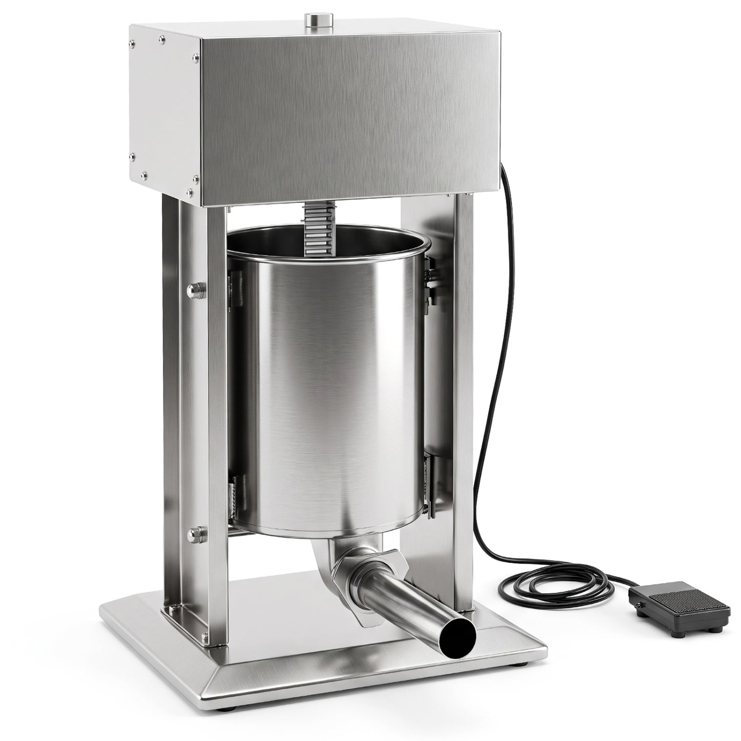 10L Poussoir à Saucisses Électrique, 4 Tubes, Pédale, Argent