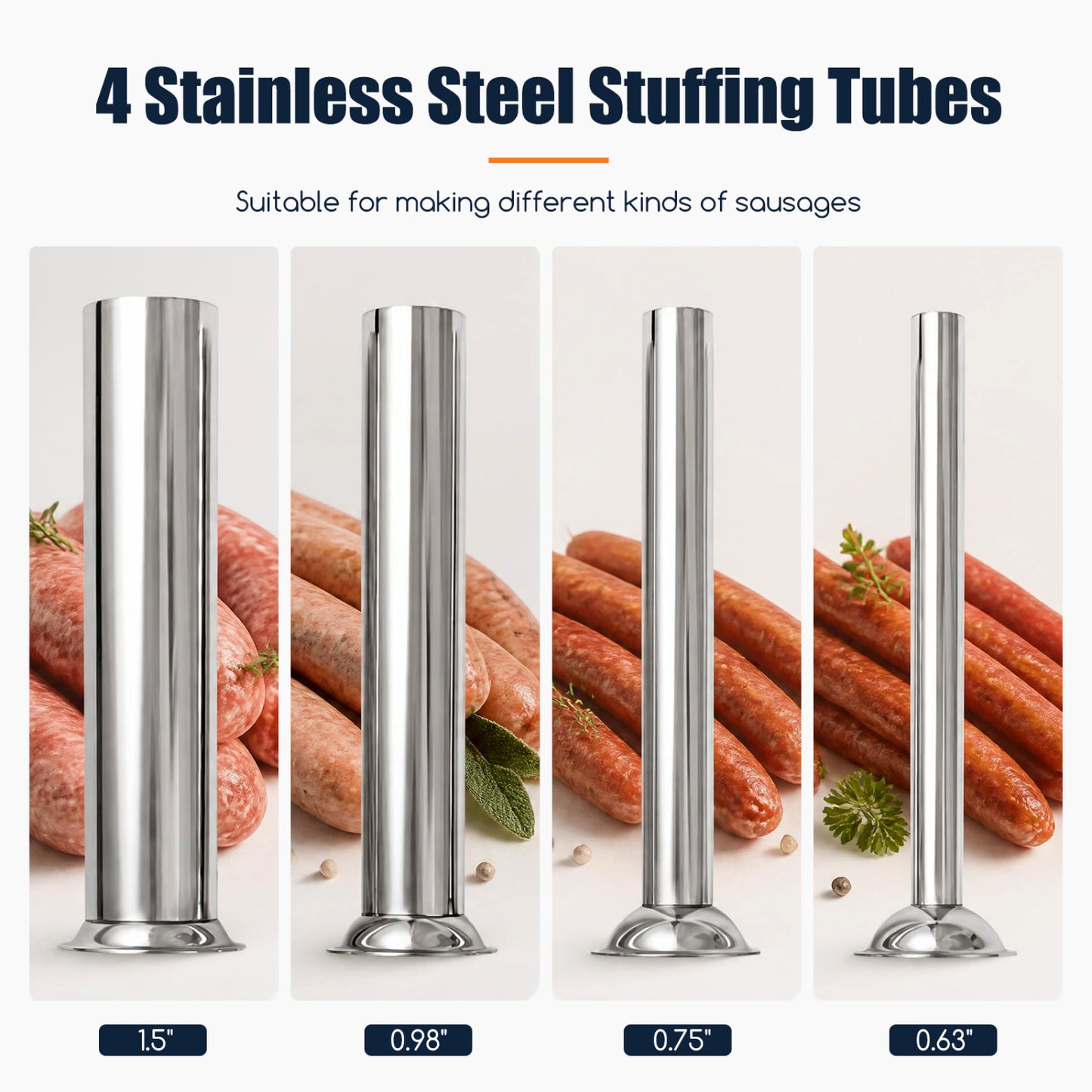 10L Poussoir à Saucisses Électrique, 4 Tubes, Pédale, Argent