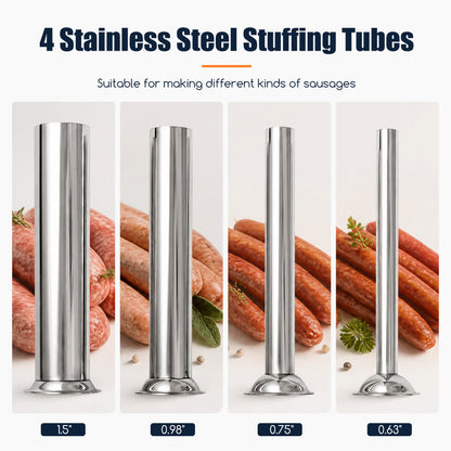 10L Poussoir à Saucisses Électrique, 4 Tubes, Pédale, Argent