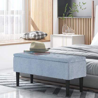Modern Storage Bench, Ottoman with Teddy Velvet Upholstery, Blue Storage Ottomans & Benches at Gallery Canada